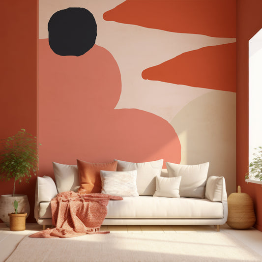 Tia Wallpaper In Living Room With White Sofa And Red Blanket With Red Surrounding Walls