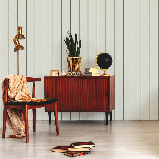 Timber Elegance Light Green In Room With Wooden Cabinet And Black Globe