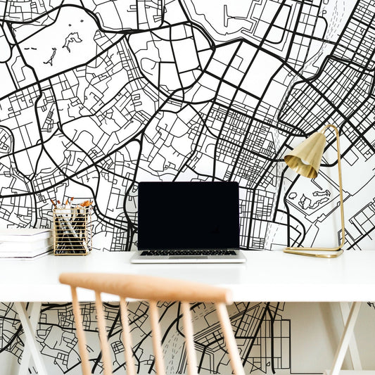 Tokyo City Map Study with Laptop and Lampshade