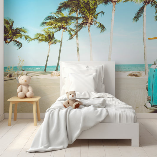 Trelha Wallpaper In Room With White Chair And White Blanket And Cushions And Teddies
