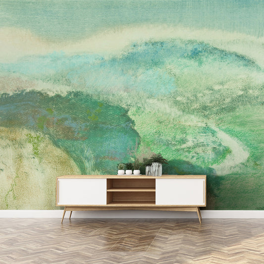 Verdant Mystique Wallpaper In Lounge With White Small Cabinet