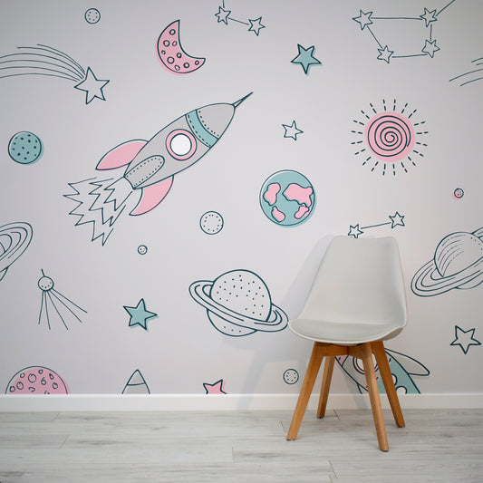 Wrigure Blush Wallpaper Mural In Room With Grey Chair
