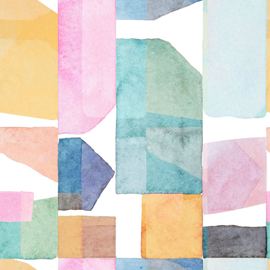 Katachi Pink, Green, Yellow and Blue wallpaper mural  | WallpaperMural.com
