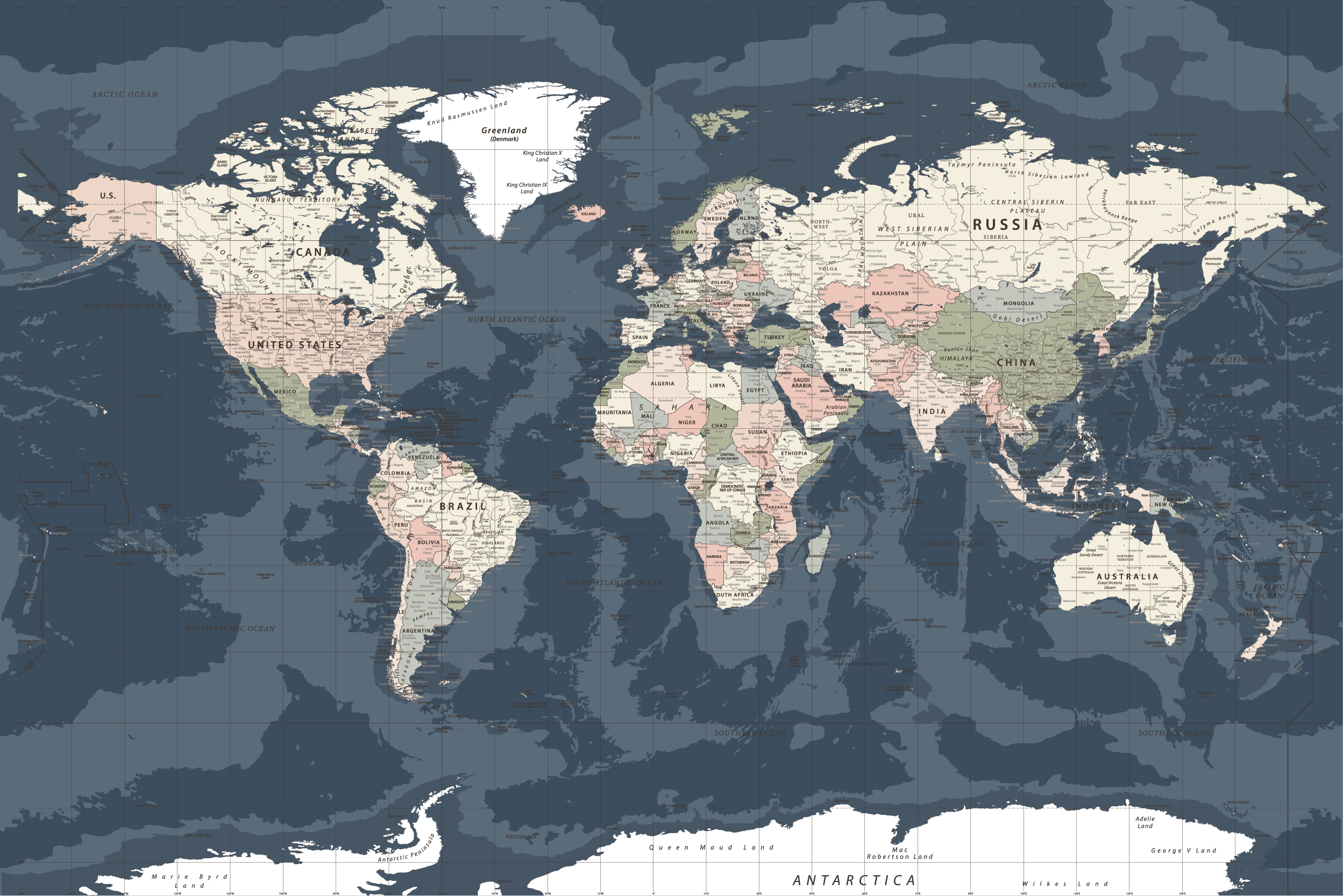 Blue World Map Dark Full Artwork