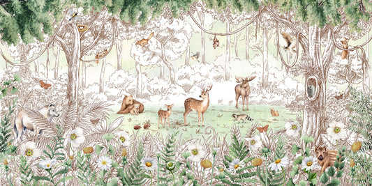 Birch Spring Springtime Watercolour Children's Illustration Wallpaper Mural Full Artwork
