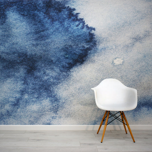 Bleu - Papier Peint Teinté à l'Aquarelle Bleue