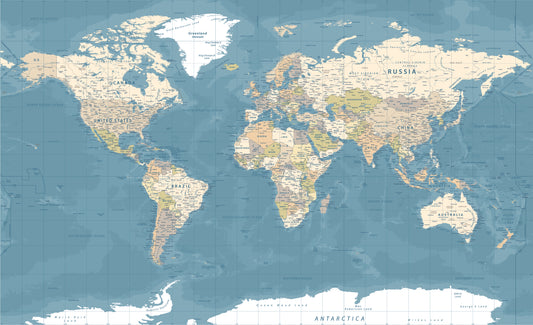 Blue World Map Vintage Map Wallpaper Mural Full Artwork