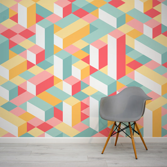 Burga - Papier Peint Fresque Abstrait Bloc Cube Multicolore