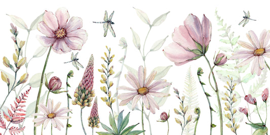 Daisy - Pink Watercolour Flowers Wallpaper Mural Full Artwork