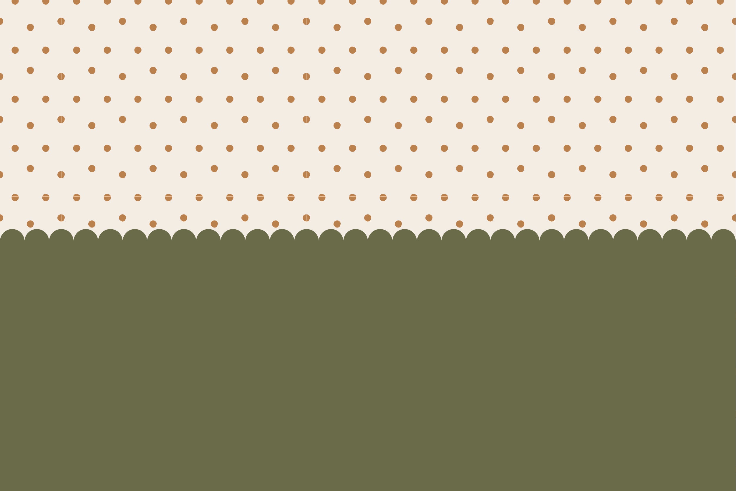 Dotty Scallops Green - Forest Green Scalloped Edge with Terracotta Dots Wallpaper Mural Full Artwork