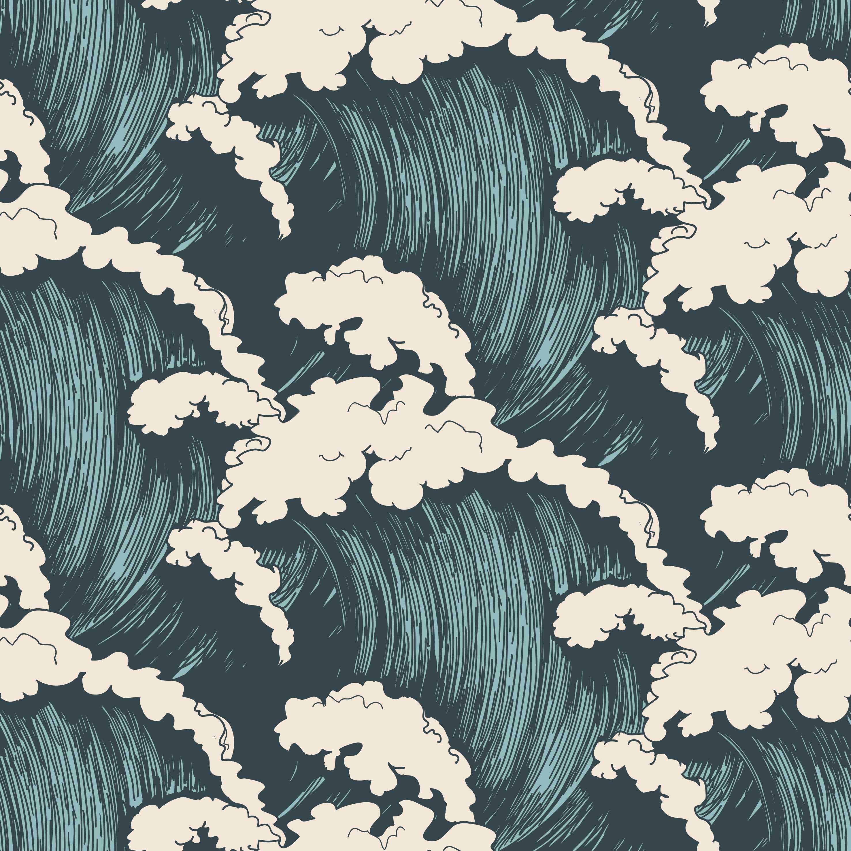 Felix Wave - Blue and Turquoise Nautical Wave illustration Wallpaper Mural