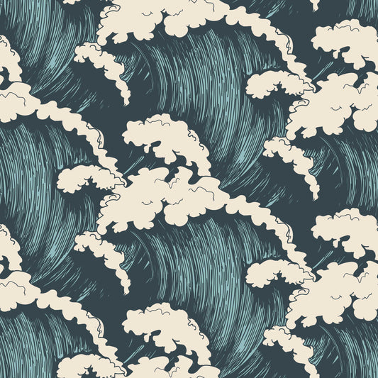 Felix Wave - Blue and Turquoise Nautical Wave illustration Wallpaper Mural