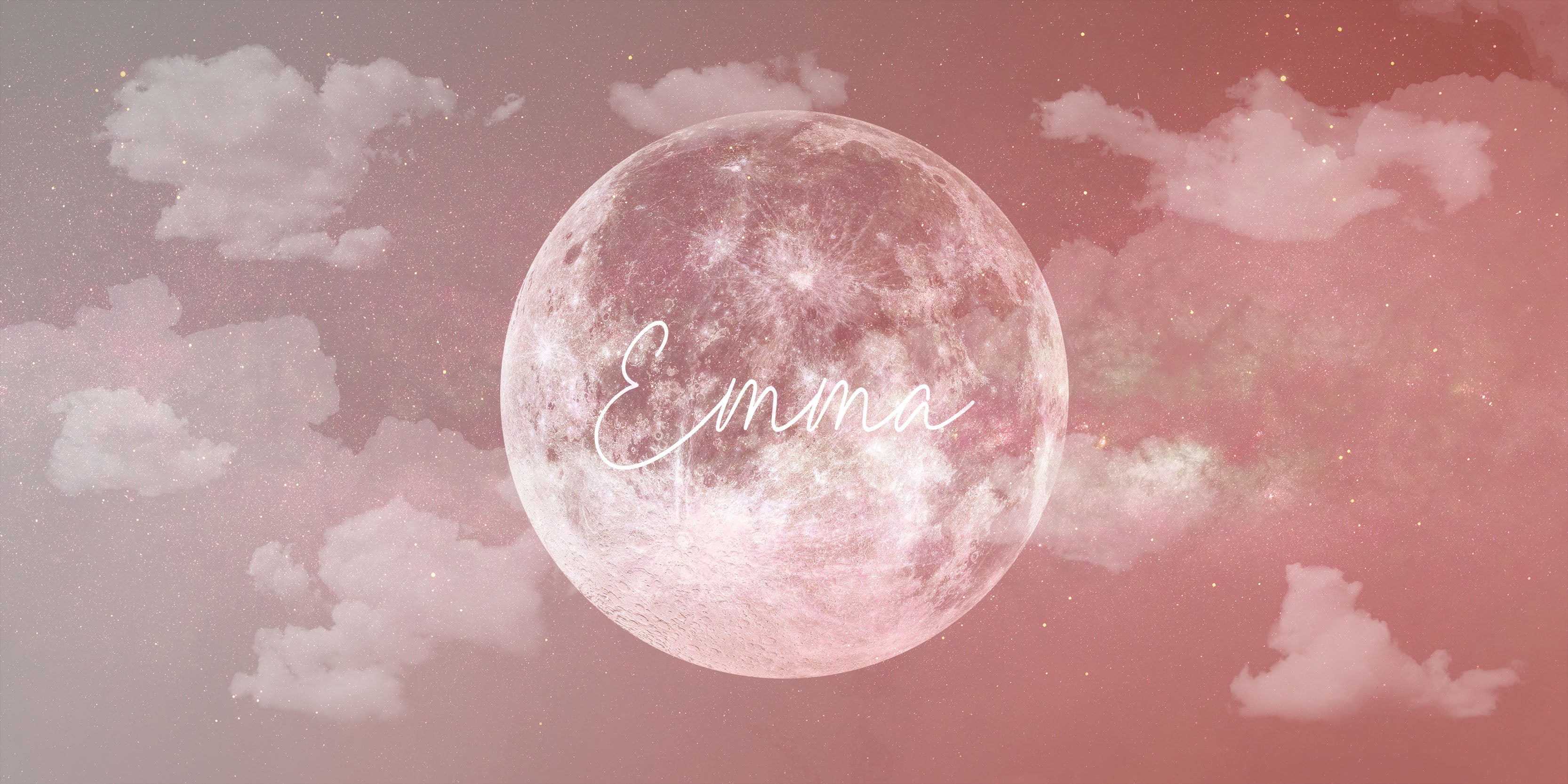 Lupin Rose with Name Personalised Kid's Pink Moon in Space Wallpaper Mural Full Artwork