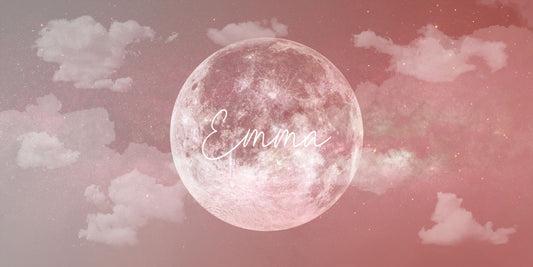 Lupin Rose with Name Personalised Kid's Pink Moon in Space Wallpaper Mural Full Artwork