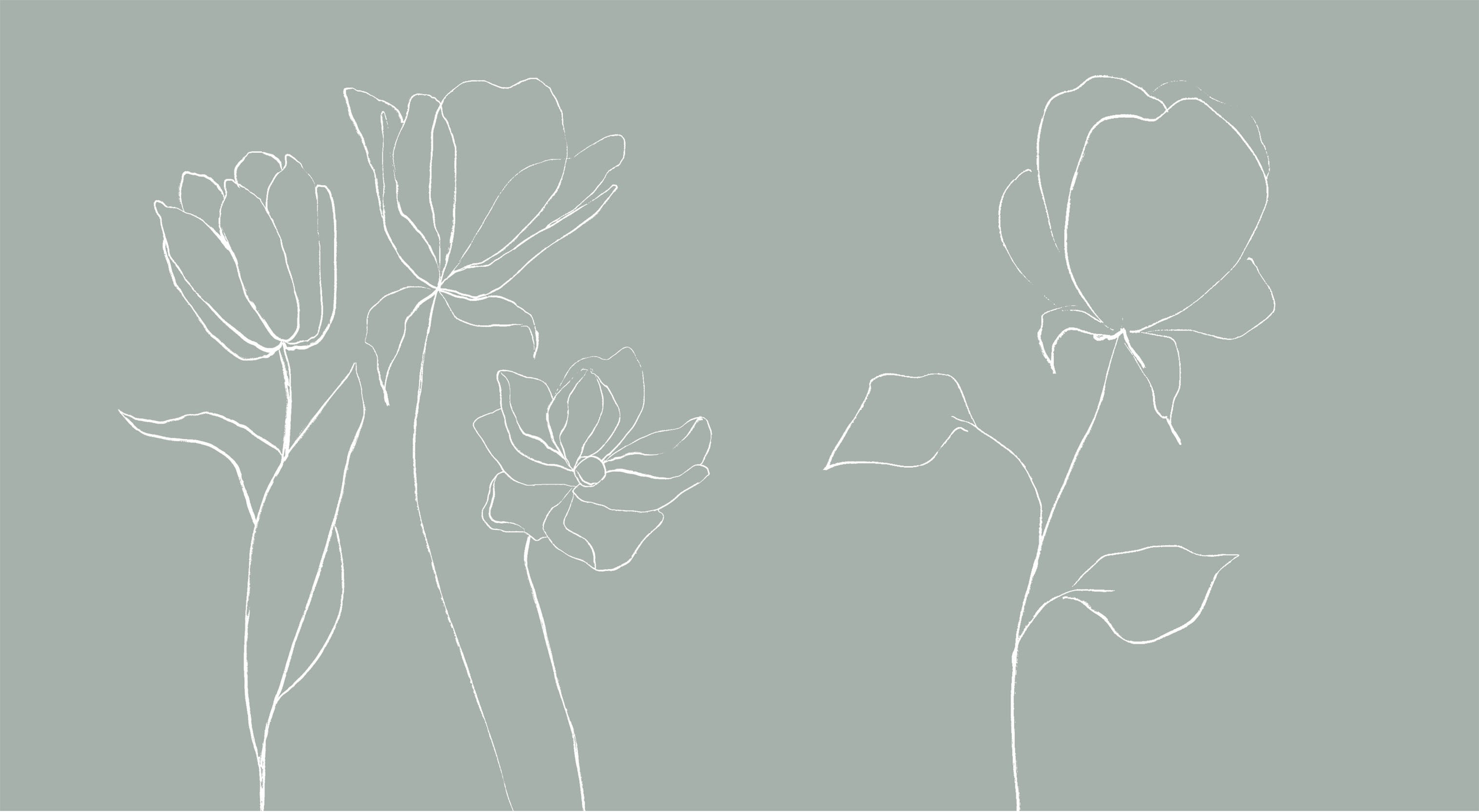 Sage Green Floral Flower Wallpaper Mural