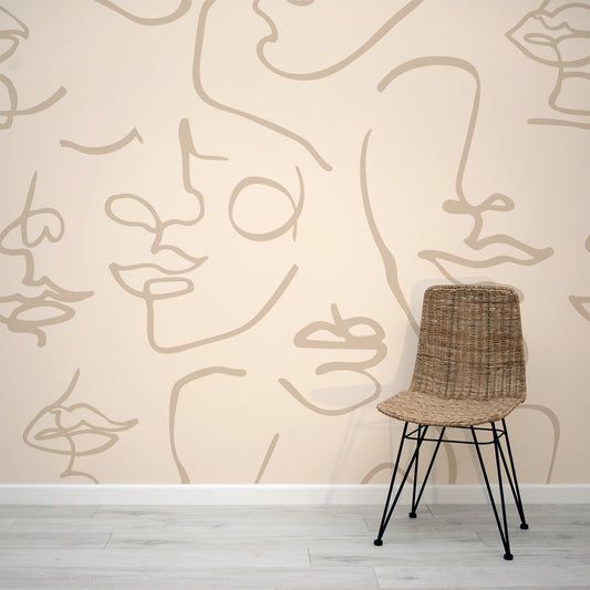 Monet Nu - Papier peint Dessin au Trait Abstrait Beige