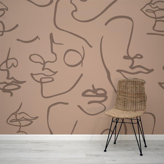 Monet Nu - Papier Peint Fresque Visage Abstrait Nu au Trait