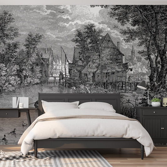 Poullain Black Bed with Black Desk and Radio