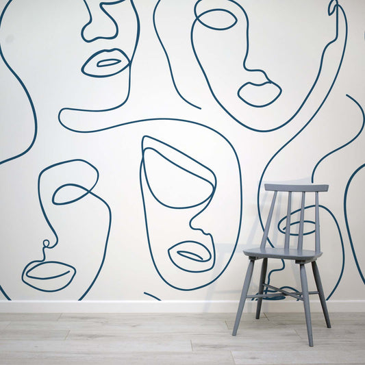 Robyn Bla - Papier peint Dessin au Trait Abstrait Bleu et Blanc