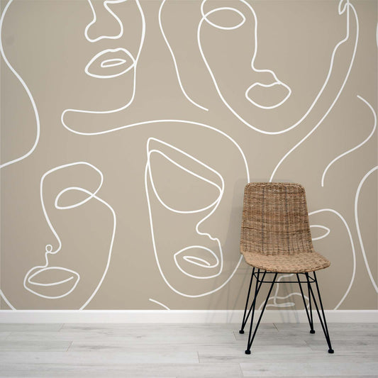 Robyn Sten - Papier peint Dessin au Trait Abstrait Blanc et Gris