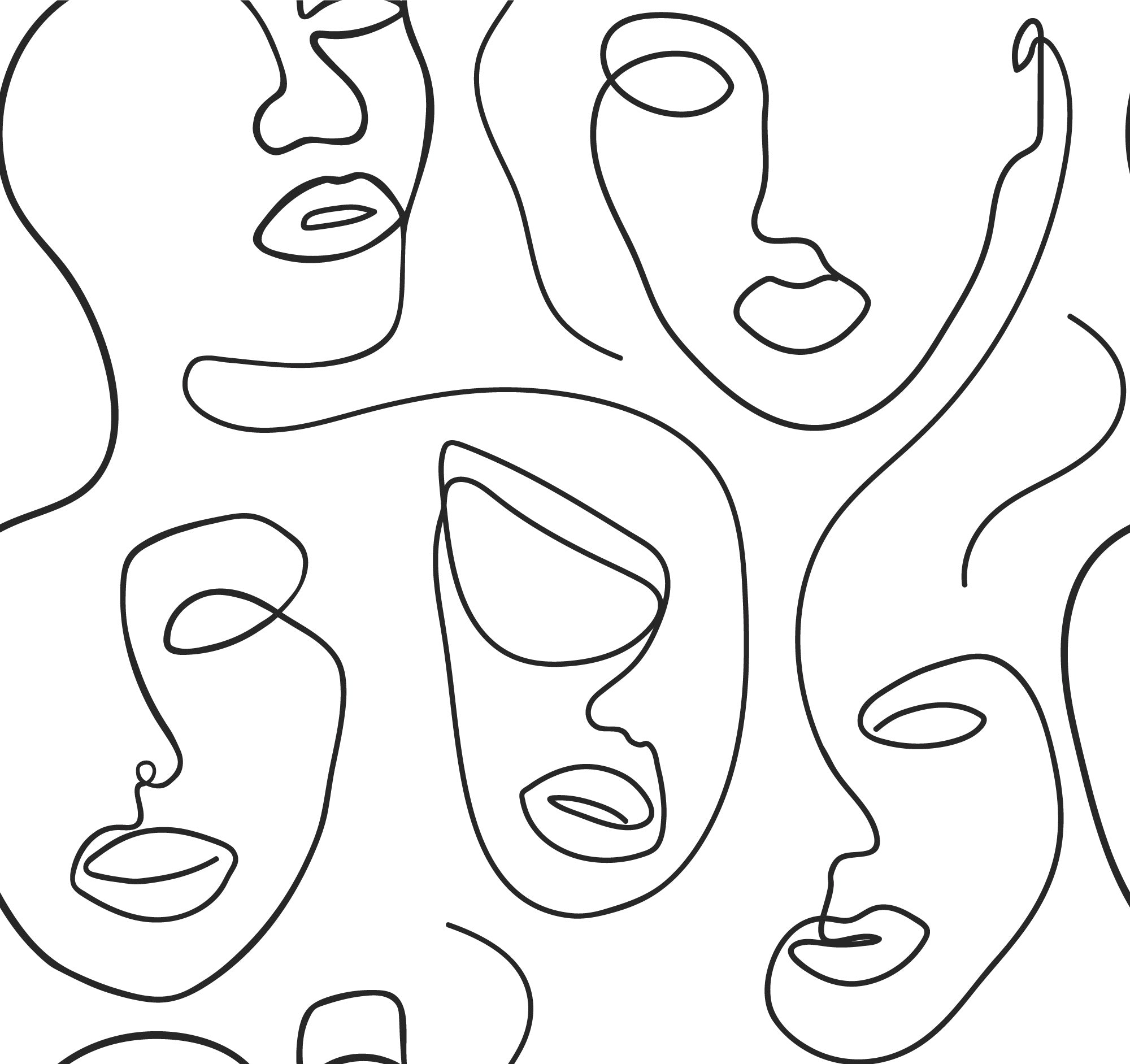 Robyn abstract line art face motif wallpaper mural design by WallpaperMural.com