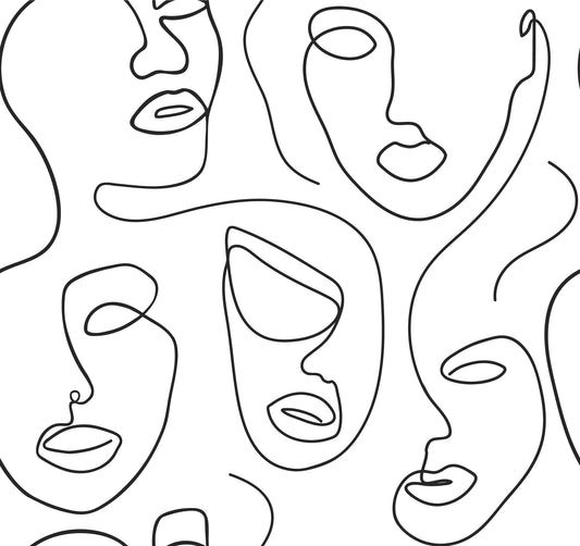 Robyn abstract line art face motif wallpaper mural design by WallpaperMural.com