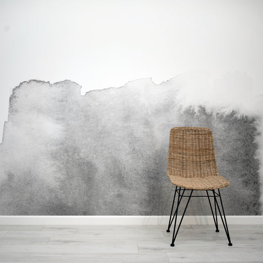 Sterling Grey Scandinavian Watercolour Wallpaper Mural with Rattan Chair
