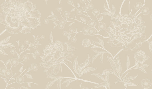 Beige Botanique Subtil - Papier Peint Panoramique Floral Beige Subtil