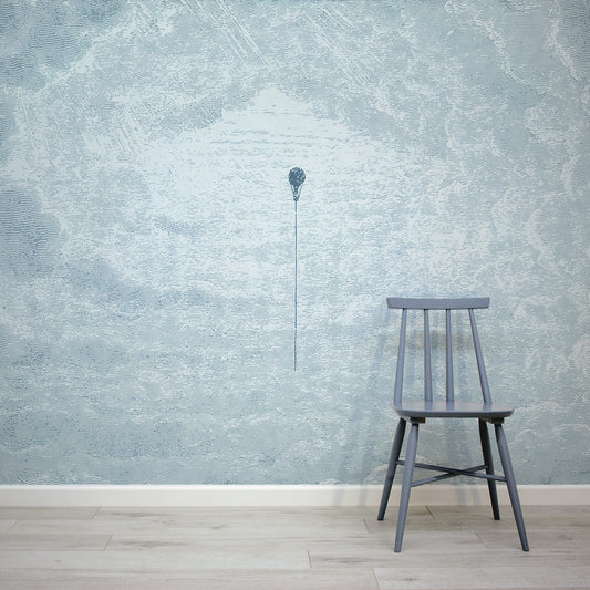 Theo Sky - Papier Peint Fresque Bleu Gravé Montgolfière & Nuages