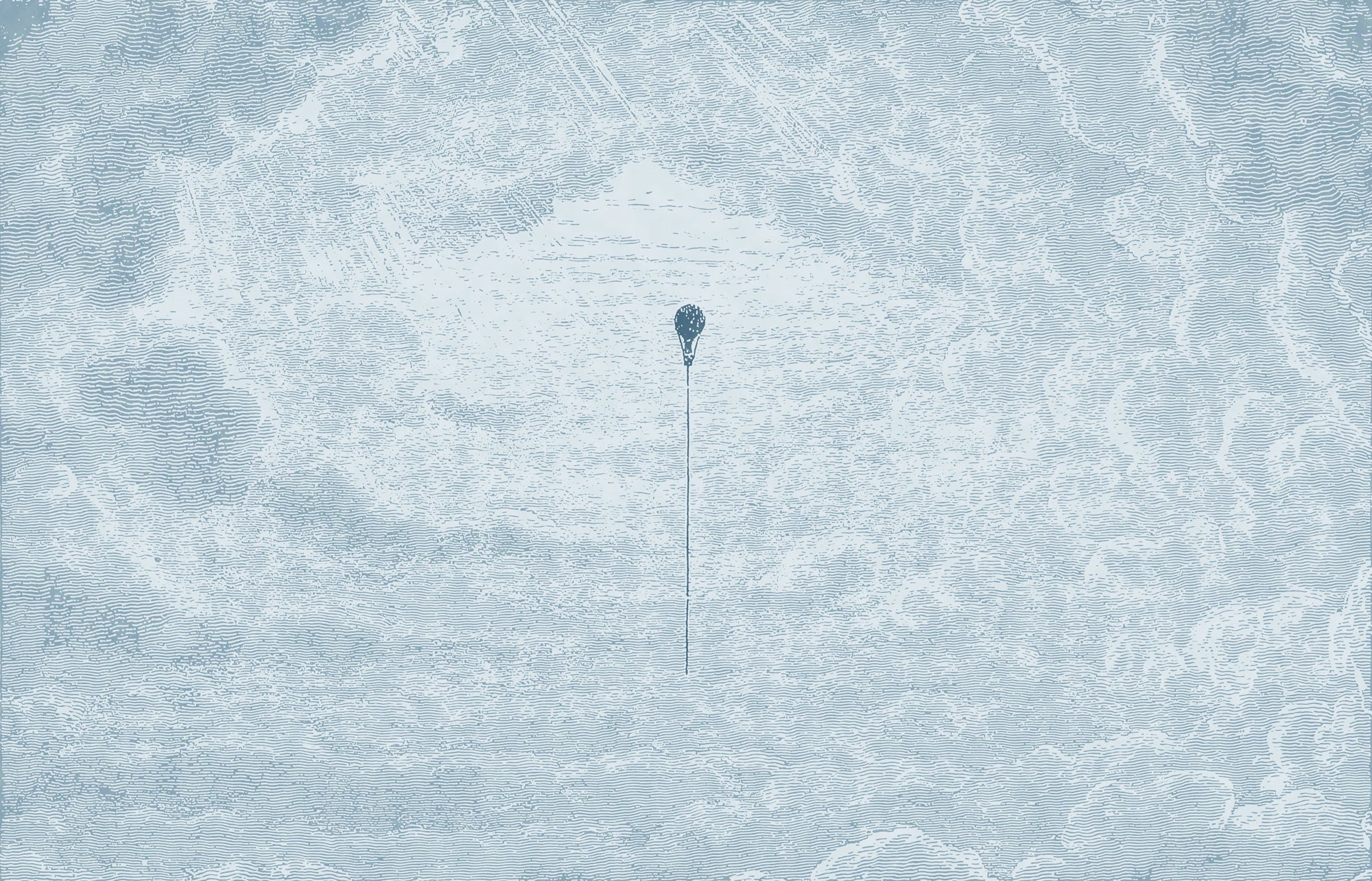 Theo Sky - Papier Peint Fresque Bleu Gravé Montgolfière & Nuages