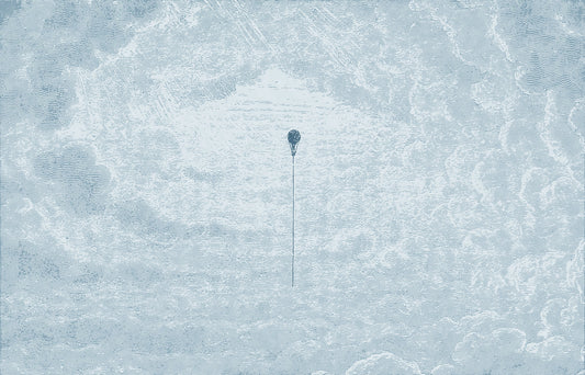 Theo Sky - Papier Peint Fresque Bleu Gravé Montgolfière & Nuages