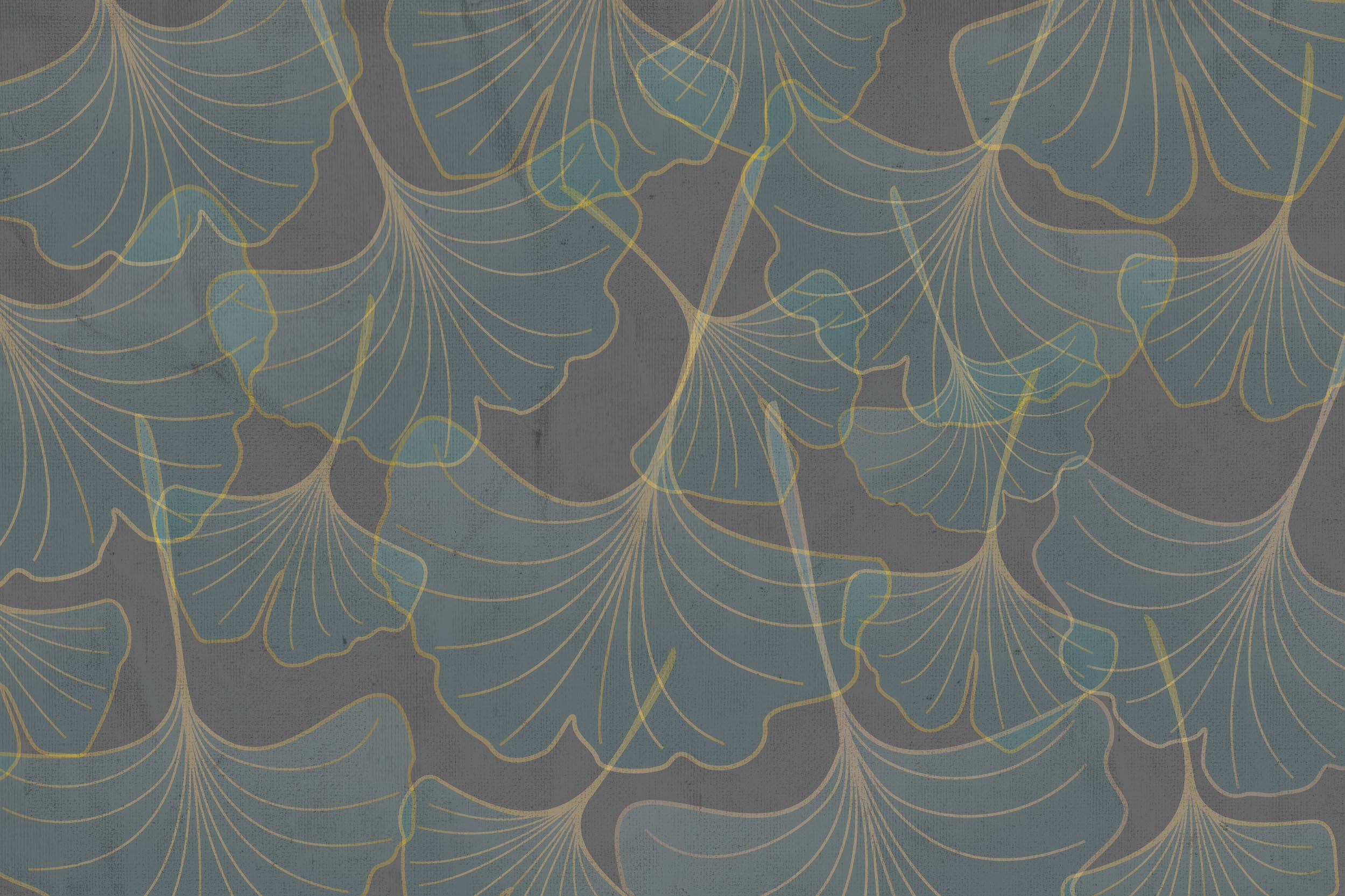 Icho Grey and Gold Gingko Leaves Wallpaper Mural Full Artwork