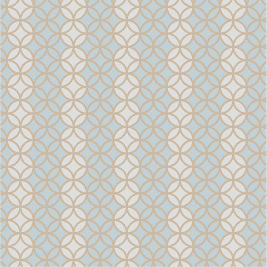 Shippo Light  Cream and Blue Interlocking Circles Wallpaper Mural Full Artwork