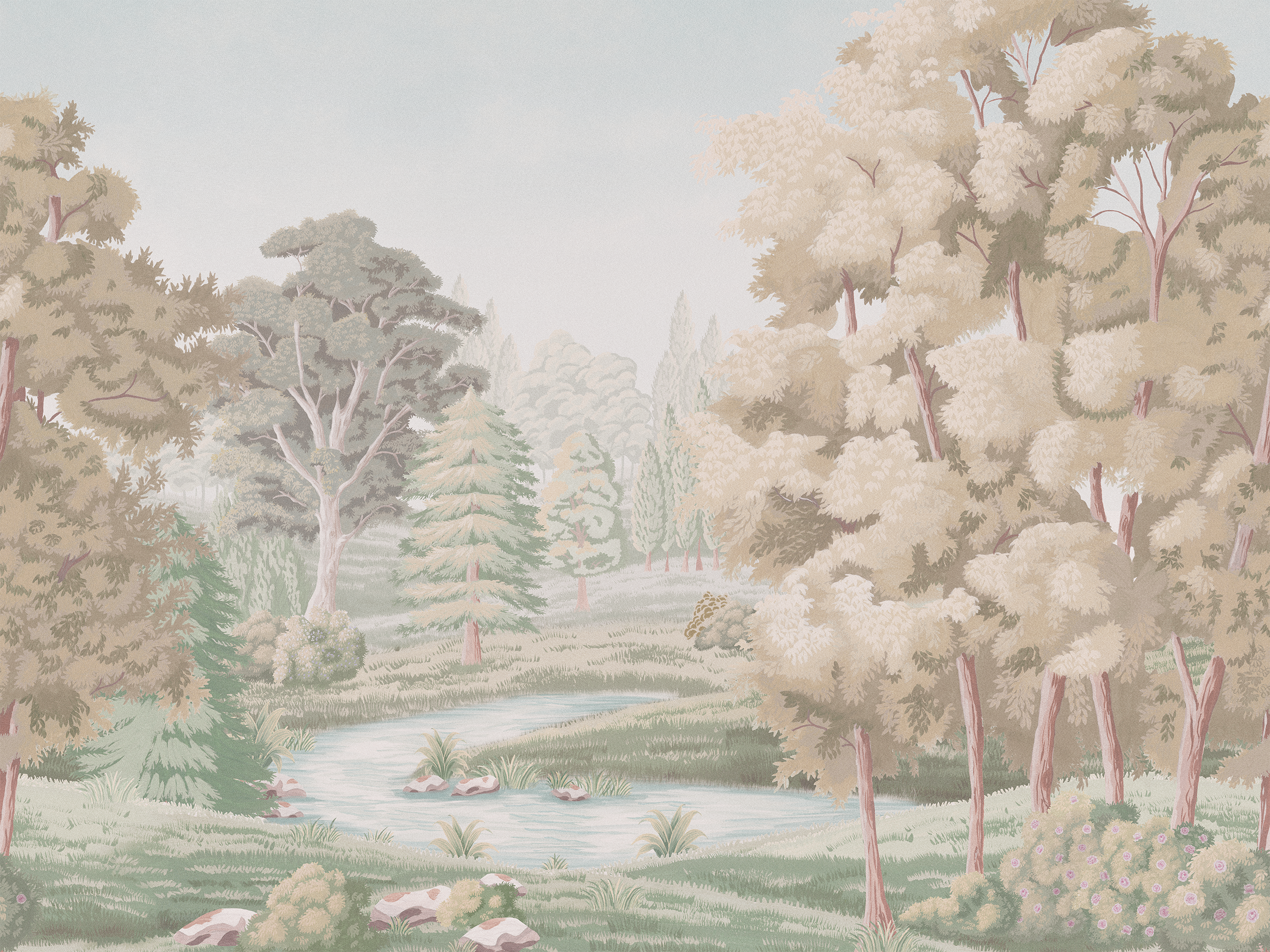 Adeline - Calm Woodland Landscape in Soft Vintage Tones Wallpaper Mural