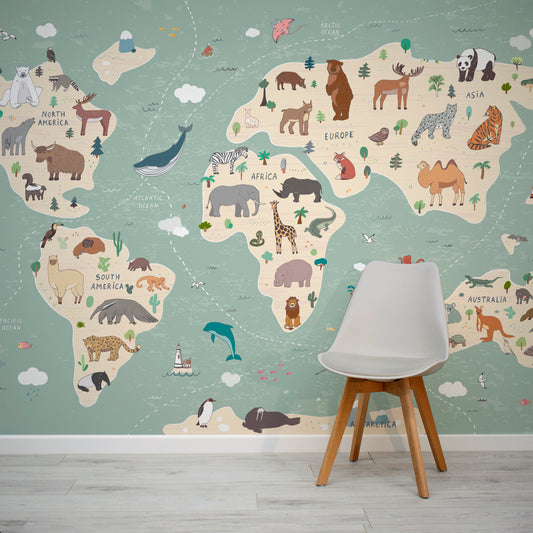 Animal Kingdom Atlas Opal Green In Room With Teal Chair