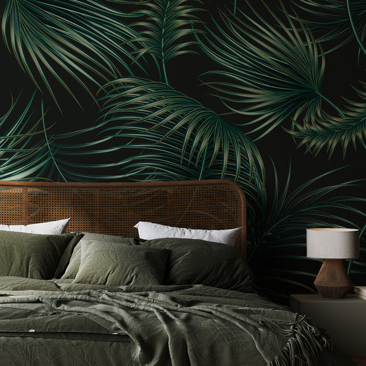 Areca in Bedroom with Green Bedsheets and Rattan Headboard