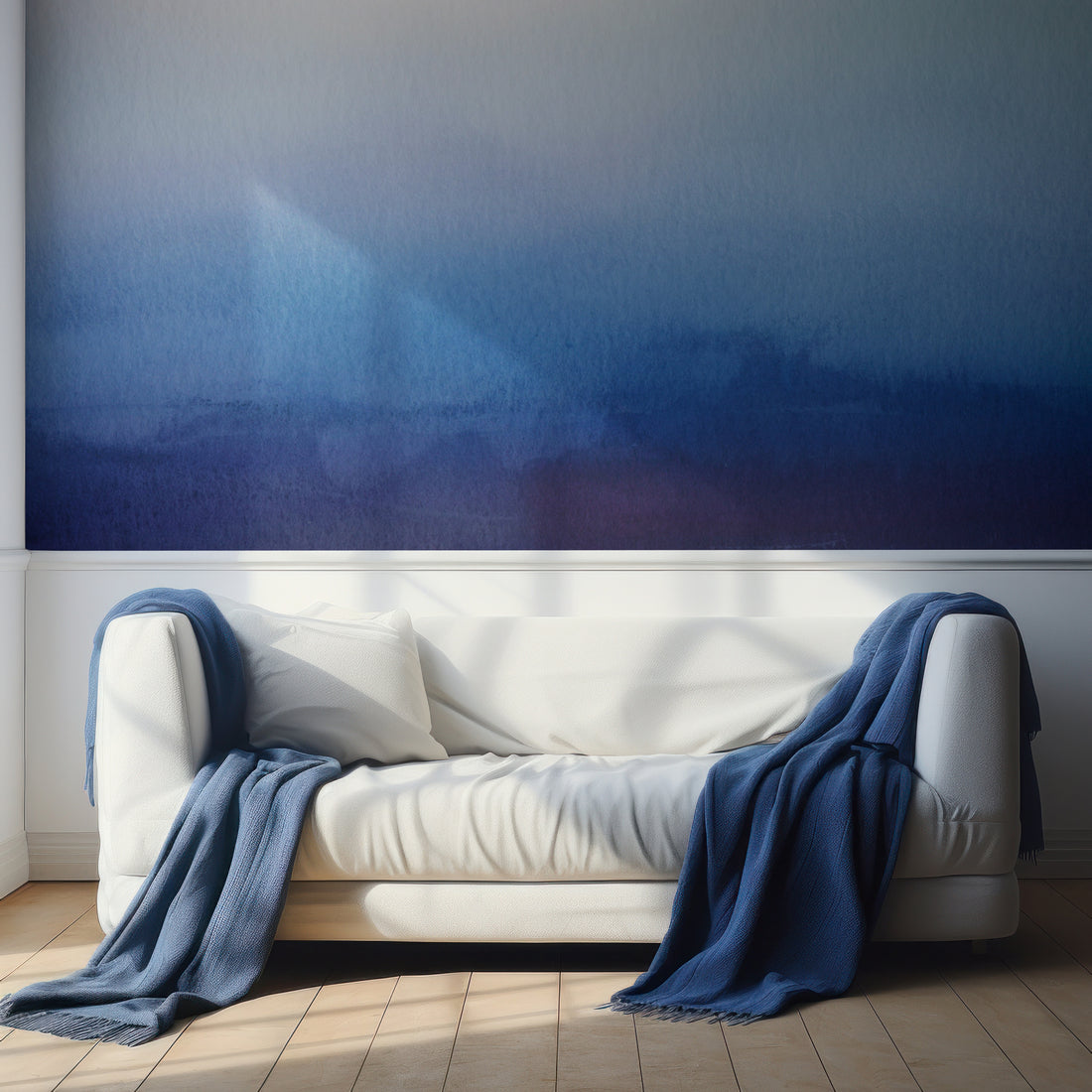 Papier Peint Panoramique Ombré à l'Aquarelle Bleue - Removable Vinyl (Peel & Stick)