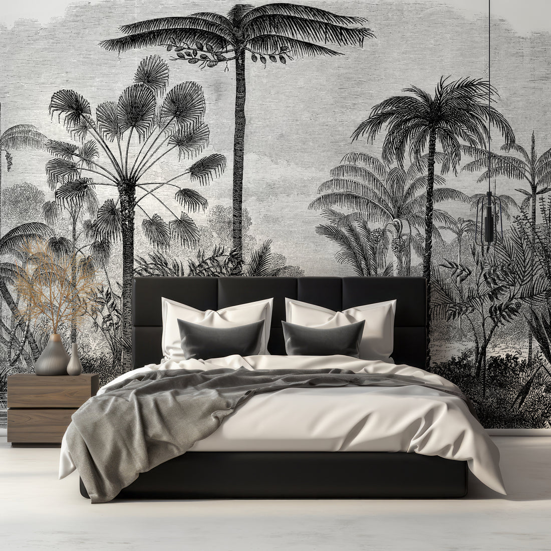Papier Peint Panoramique Gravure Tropicale Vintage - Removable Wallpaper (Peel & Stick)