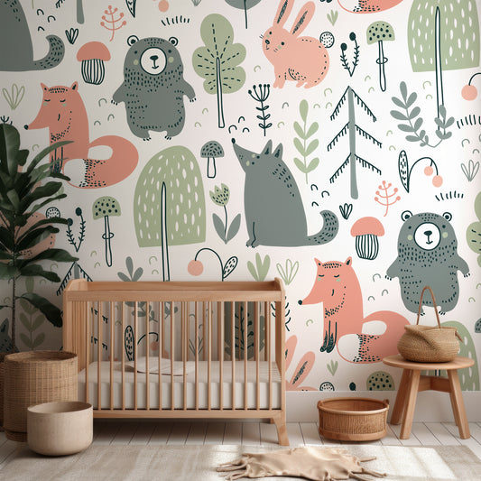 Avatons In Nursery With Wooden Crib And Green Plant And Wooden Stool