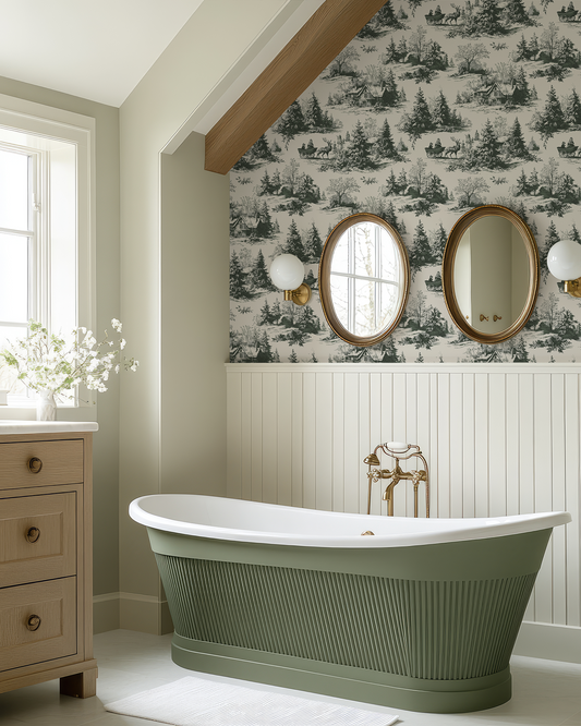 Bailey - Classic Snowy Forest Village Scenic Winter Landscape Art Pattern Wallpaper Mural