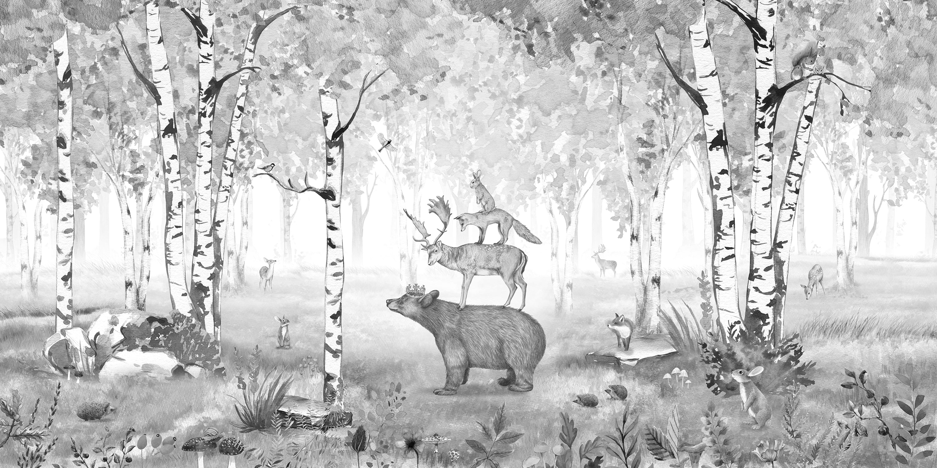 Bear_King_Black_And_White_Wallpaper_Mural_Artwork