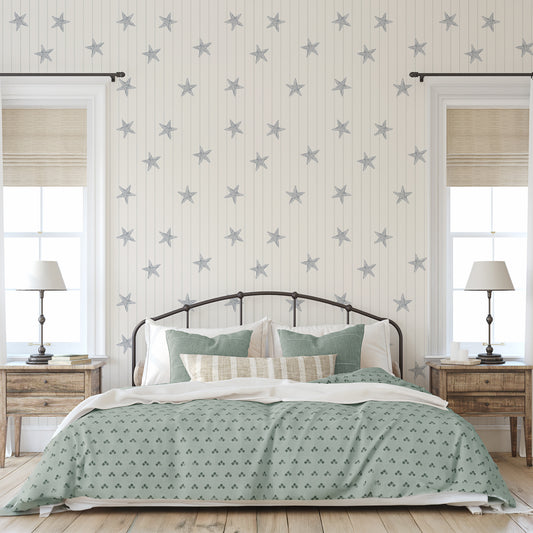 Piper - Coastal Pinstripe Starfish Wallpaper Mural