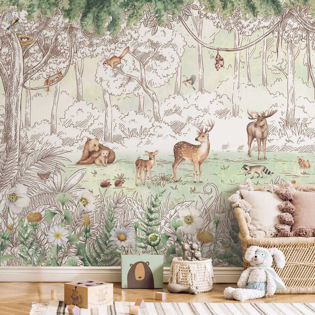 Papier Peint Panoramique Illustration Automne Automne pour Enfants - Removable Vinyl (Peel & Stick)