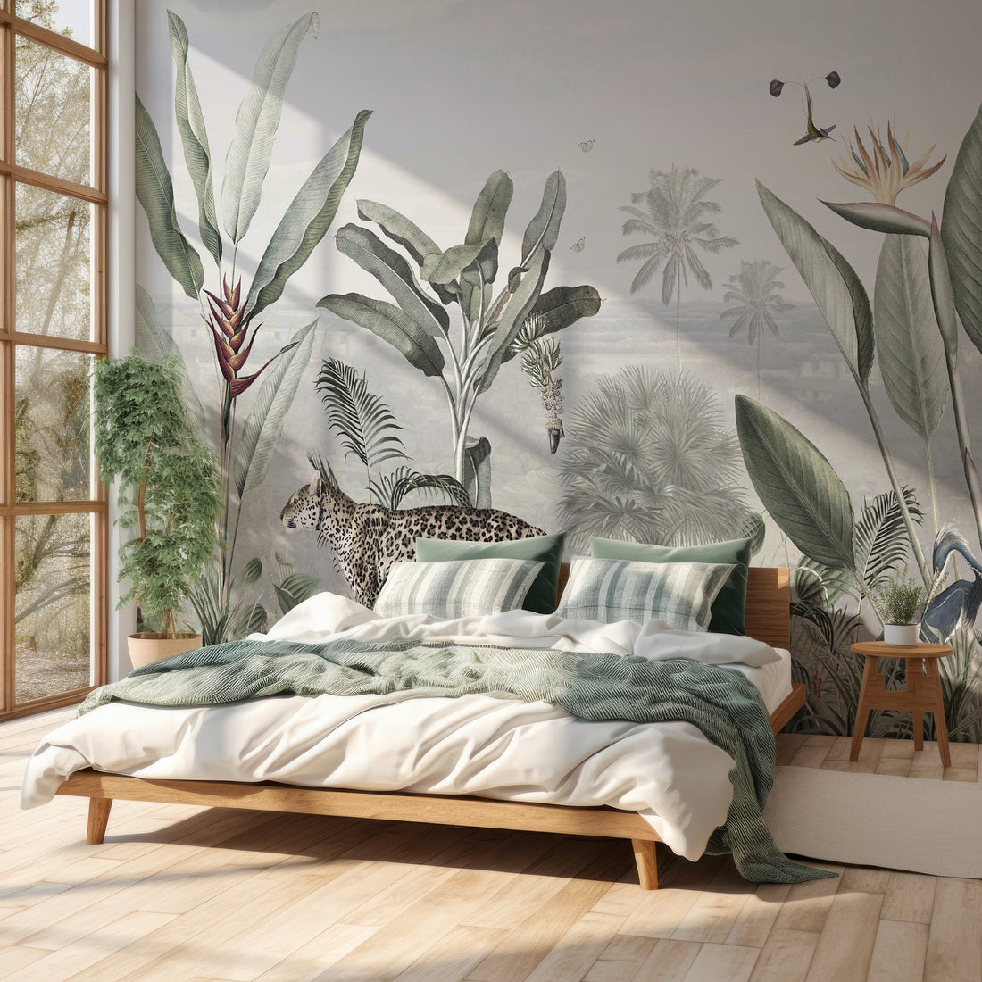 Papier Peint Panoramique Tropical Bananier Botanique Vert - Removable Wallpaper (Peel & Stick)
