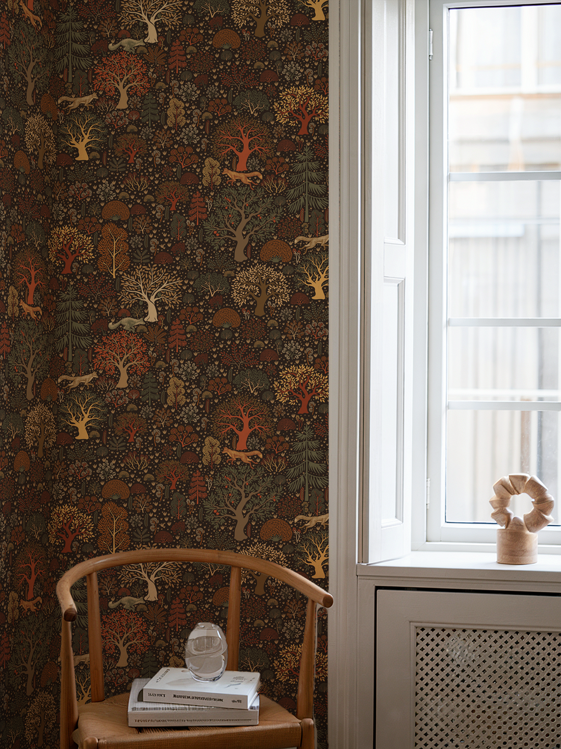 Papier peint mural à motif d'illustration d'une forêt de pommiers d'automne - Traditional Wallpaper (Paste-the-wall)