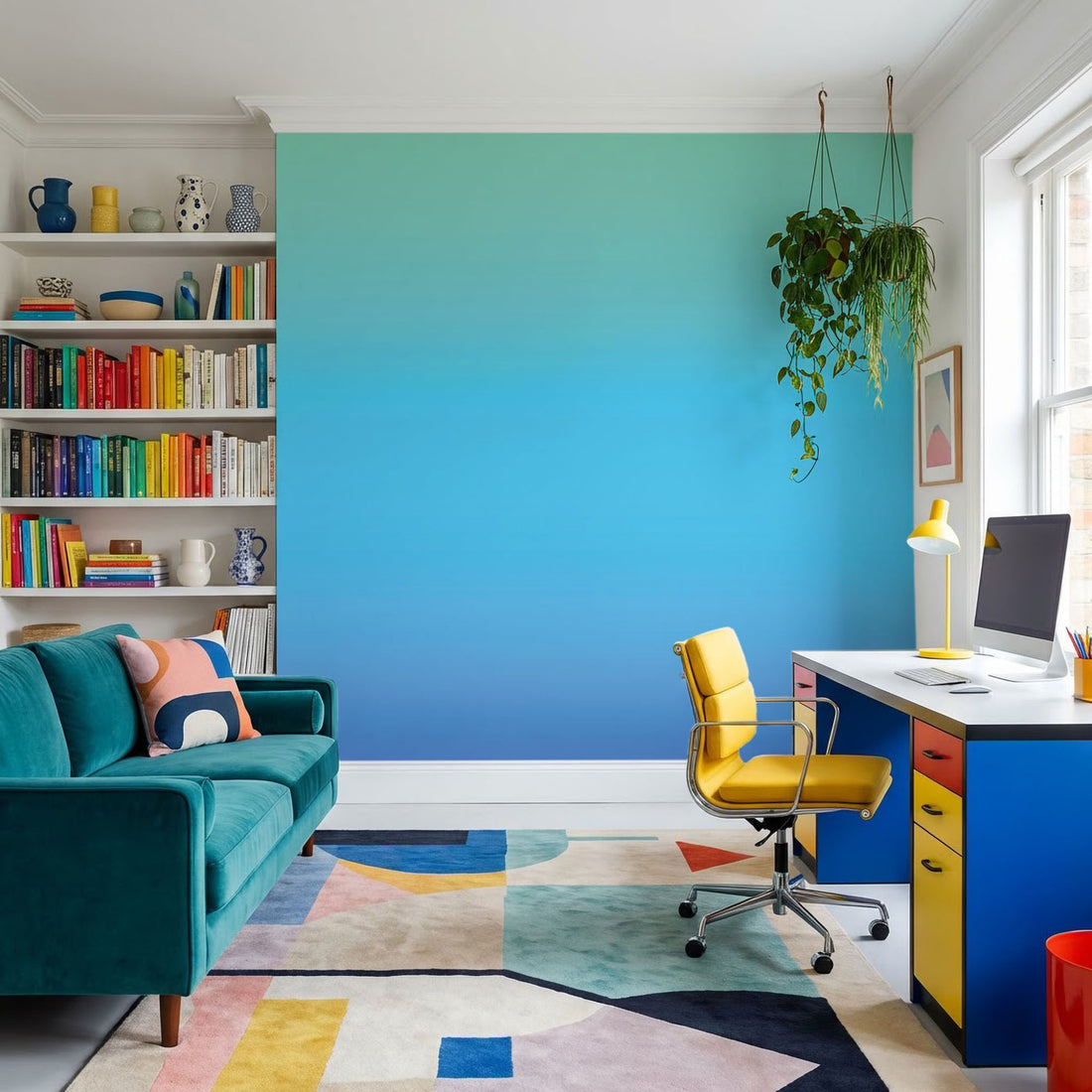 Papier Peint Dégradé Vert and Bleu - Removable Vinyl (Peel & Stick)