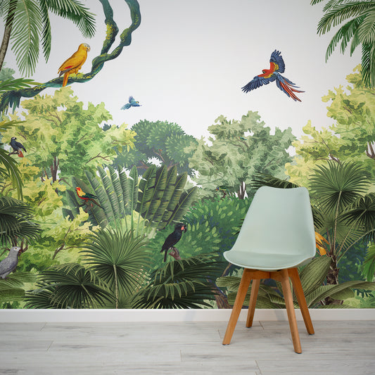 Canopy Jungle Wallpaper In Room With Green Chair