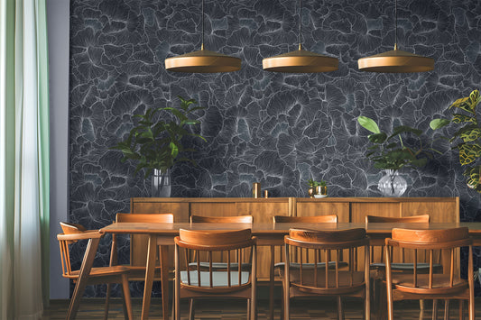 Chanterelle Wallpaper With Wooden Chairs and Table in a Dining Room 