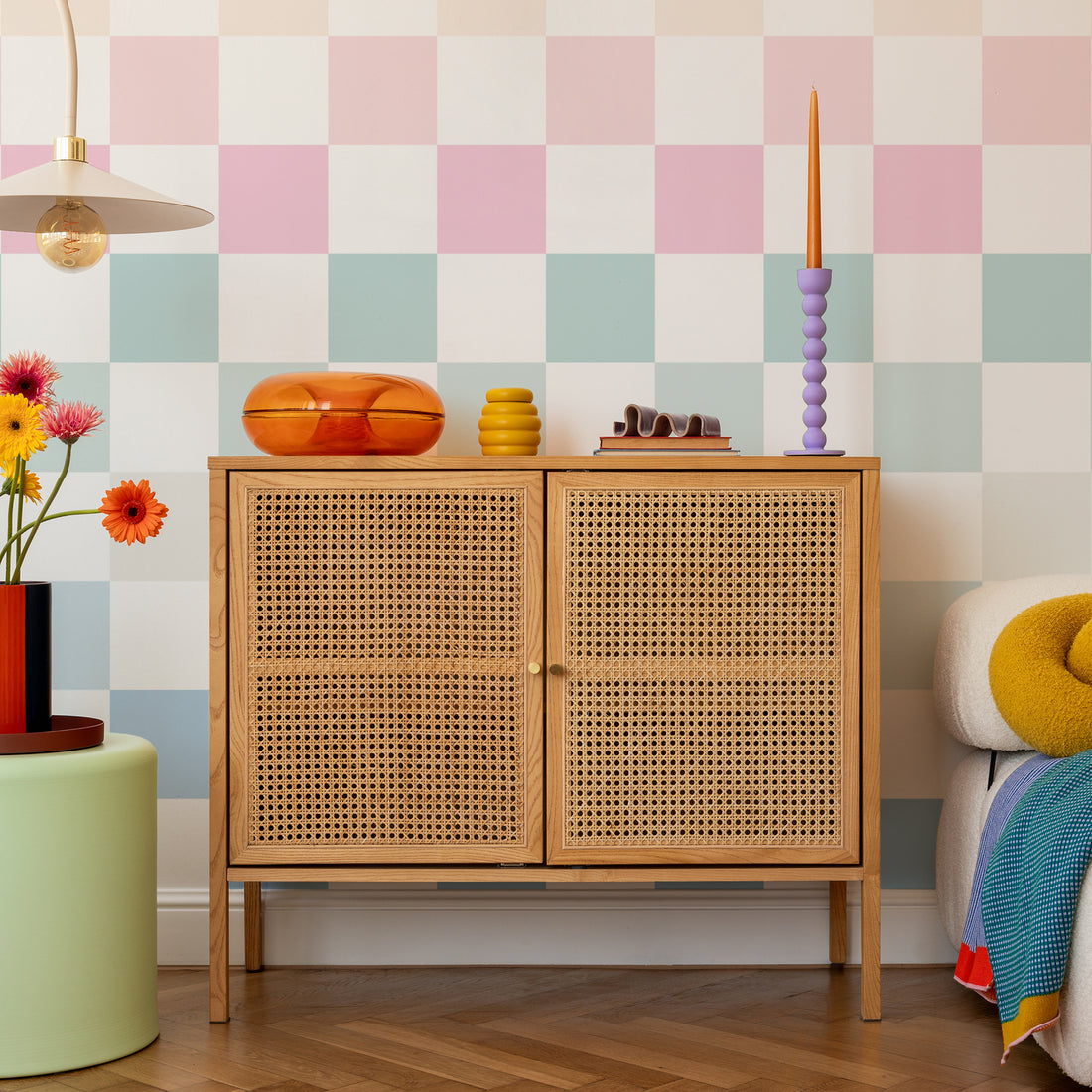 Papier Peint Fresque Damier Arc-en-Ciel Pastel - Removable Vinyl (Peel & Stick)