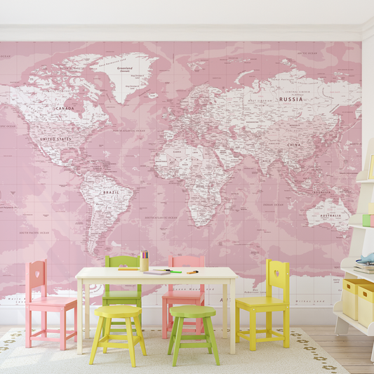 Pink World Map - Pink World Map Wallpaper Mural